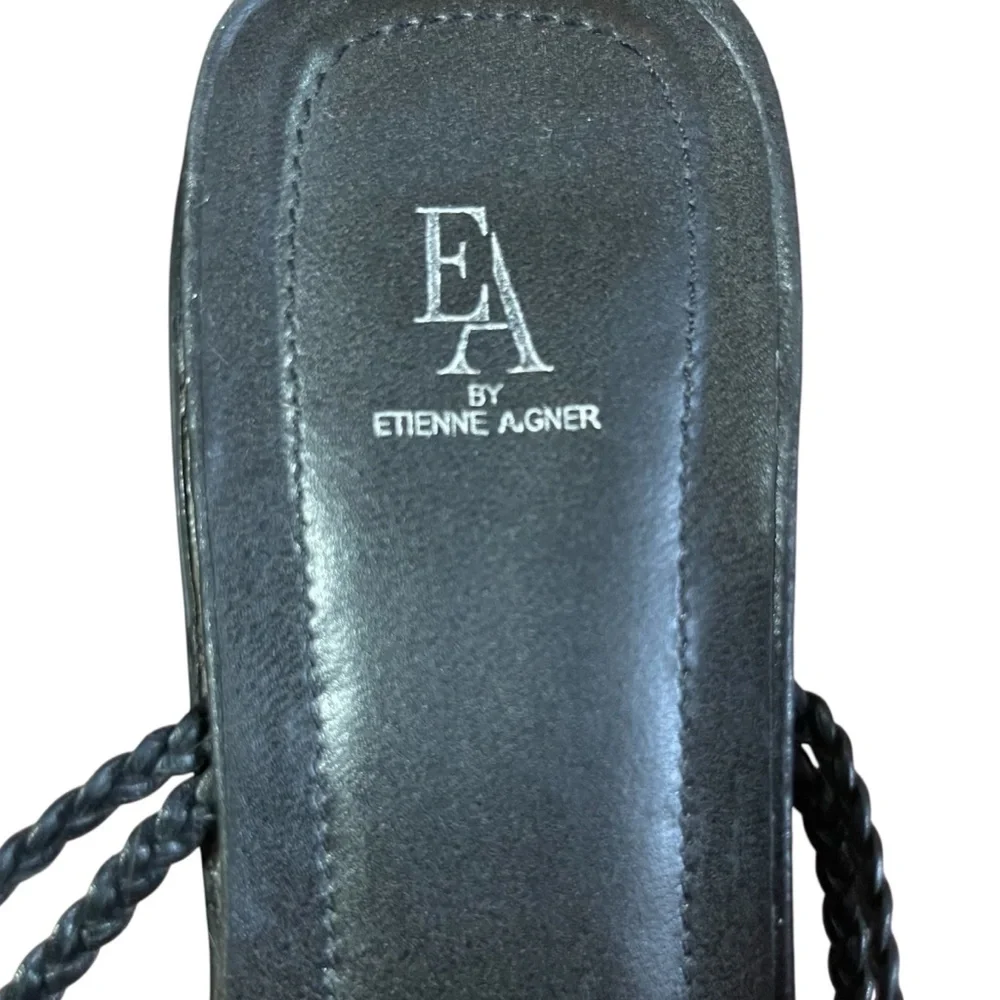 Etienne Aigner Black Braided Slide Sandals Low Block‎ Heel Resort Vacation Shoes